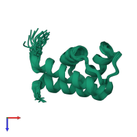 PDB entry 7nrn coloured by chain, ensemble of 20 models, top view.