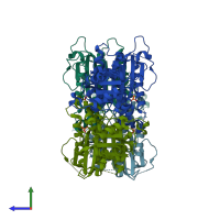 PDB entry 7ns5 coloured by chain, side view.