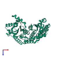 PDB entry 7nss coloured by chain, top view.
