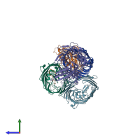 PDB entry 7nst coloured by chain, side view.