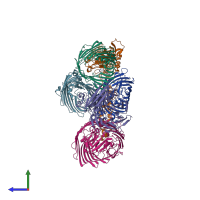 PDB entry 7nsu coloured by chain, side view.