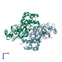 PDB entry 7nt1 coloured by chain, top view.