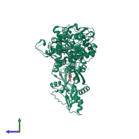 PDB entry 7nu7 coloured by chain, side view.