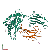 PDB entry 7nui coloured by chain, front view.