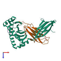 PDB entry 7nui coloured by chain, top view.