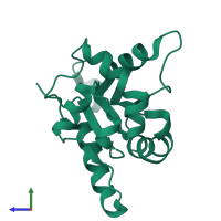 PDB entry 7nuw coloured by chain, side view.