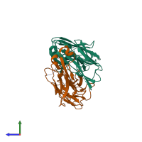 PDB entry 7nw3 coloured by chain, side view.