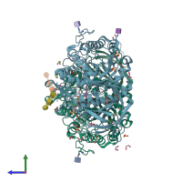 PDB entry 7nwv coloured by chain, side view.