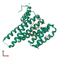PDB entry 7nz6 coloured by chain, front view.