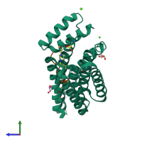 PDB entry 7nz6 coloured by chain, side view.