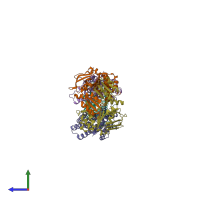 PDB entry 7o0y coloured by chain, side view.