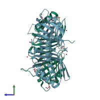 PDB entry 7o21 coloured by chain, side view.