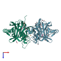 PDB entry 7o21 coloured by chain, top view.