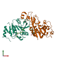 PDB entry 7o27 coloured by chain, front view.