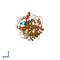 PDB entry 7o27 coloured by chain, side view.