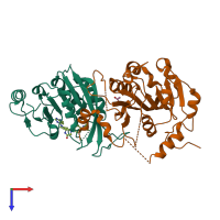 PDB entry 7o27 coloured by chain, top view.