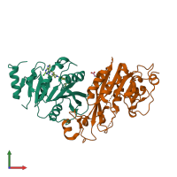 PDB entry 7o28 coloured by chain, front view.