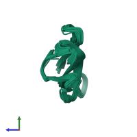 PDB entry 7o2k coloured by chain, ensemble of 20 models, side view.