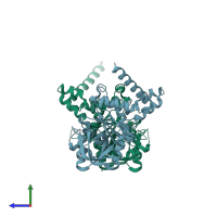 PDB entry 7o2n coloured by chain, side view.