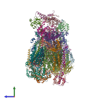 PDB entry 7o37 coloured by chain, side view.