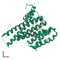 PDB entry 7o3a coloured by chain, front view.