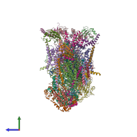 PDB entry 7o3c coloured by chain, side view.