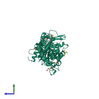 Monomeric assembly 1 of PDB entry 7o4b coloured by chemically distinct molecules, side view.
