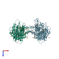 PDB entry 7o4b coloured by chain, top view.