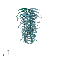 PDB entry 7o7a coloured by chain, side view.