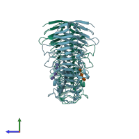 PDB entry 7o84 coloured by chain, side view.