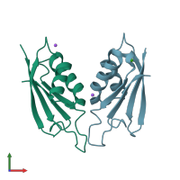 PDB entry 7o86 coloured by chain, front view.