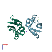 PDB entry 7o86 coloured by chain, top view.