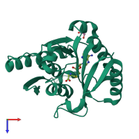 PDB entry 7oas coloured by chain, top view.