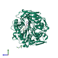 PDB entry 7ob1 coloured by chain, side view.