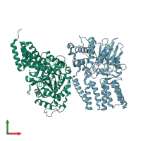 PDB entry 7obe coloured by chain, front view.