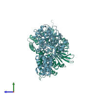 PDB entry 7obe coloured by chain, side view.