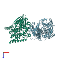 PDB entry 7obe coloured by chain, top view.