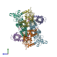 PDB entry 7ocd coloured by chain, side view.