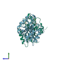PDB entry 7oex coloured by chain, side view.