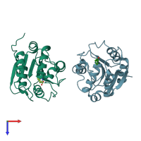PDB entry 7oex coloured by chain, top view.