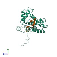 PDB entry 7og6 coloured by chain, side view.