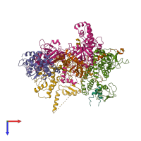 PDB entry 7ogr coloured by chain, top view.