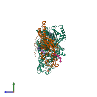 PDB entry 7oh5 coloured by chain, side view.