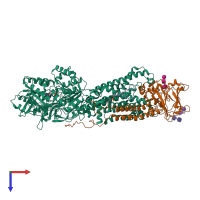 PDB entry 7oh5 coloured by chain, top view.