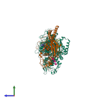 PDB entry 7oh6 coloured by chain, side view.