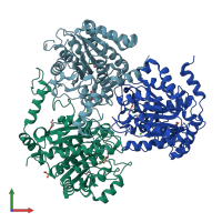 PDB entry 7oi1 coloured by chain, front view.