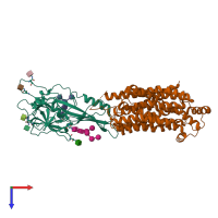 PDB entry 7oix coloured by chain, top view.