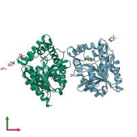 PDB entry 7ojm coloured by chain, front view.