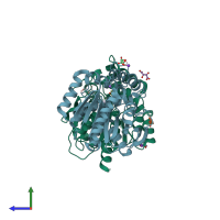 PDB entry 7ojm coloured by chain, side view.