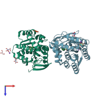 PDB entry 7ojm coloured by chain, top view.